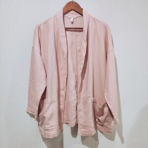 Eileen Fisher Pink 100% Organic Linen Shaw Collar Blazer Size LP Lagenlook Beach